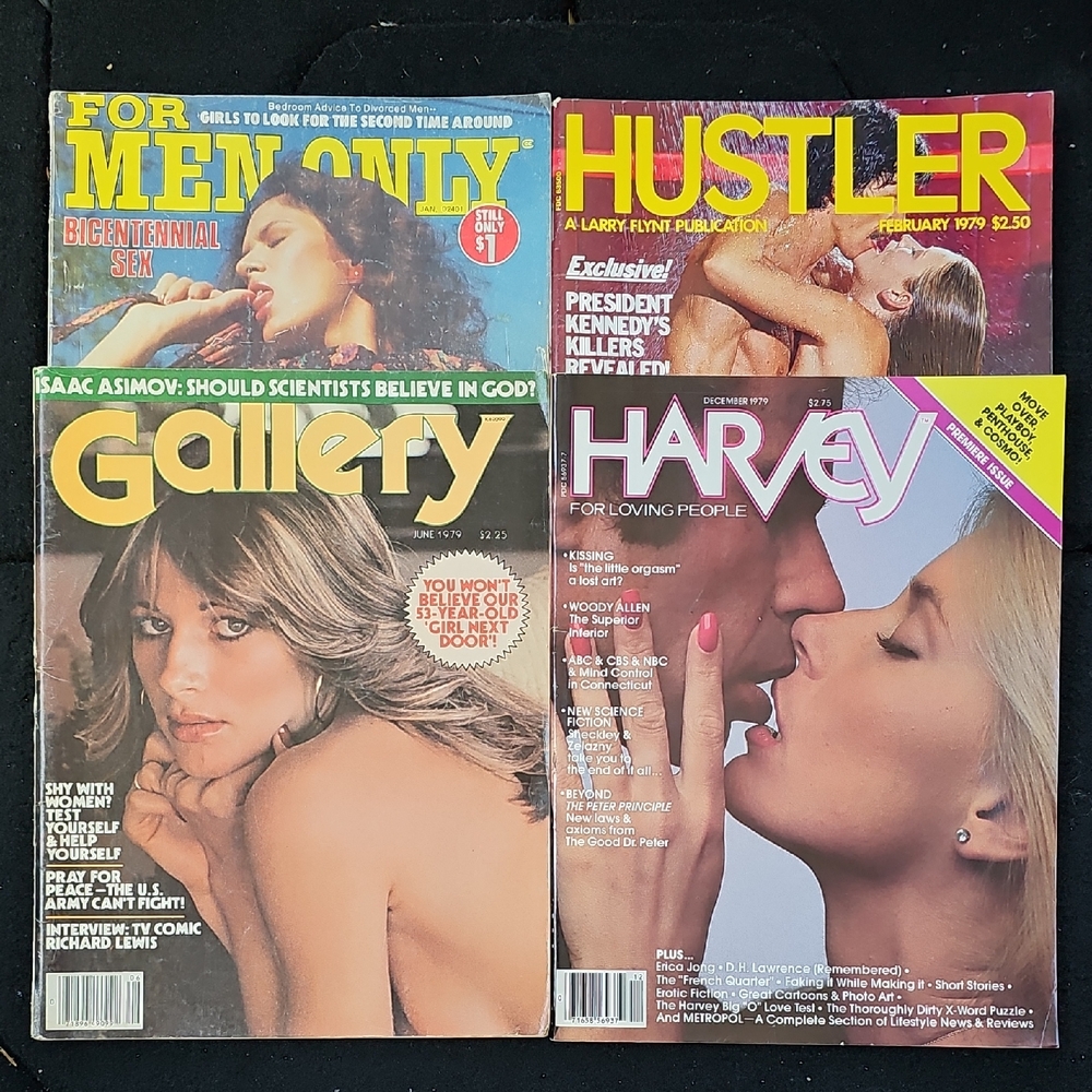 Lot Of 4 Vintage 70's Adult Magazines - Hustler, Harvey, Gallery, For Men Only